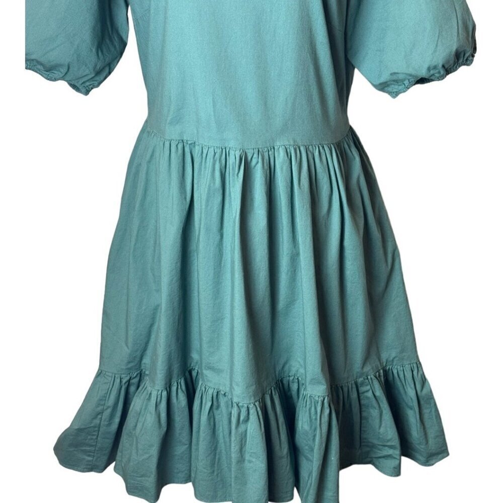 Peter Som Collective Dress Womens 12 Green Puff Sleeve Tie Fit And‎ Flare Mini - Picture 6 of 12